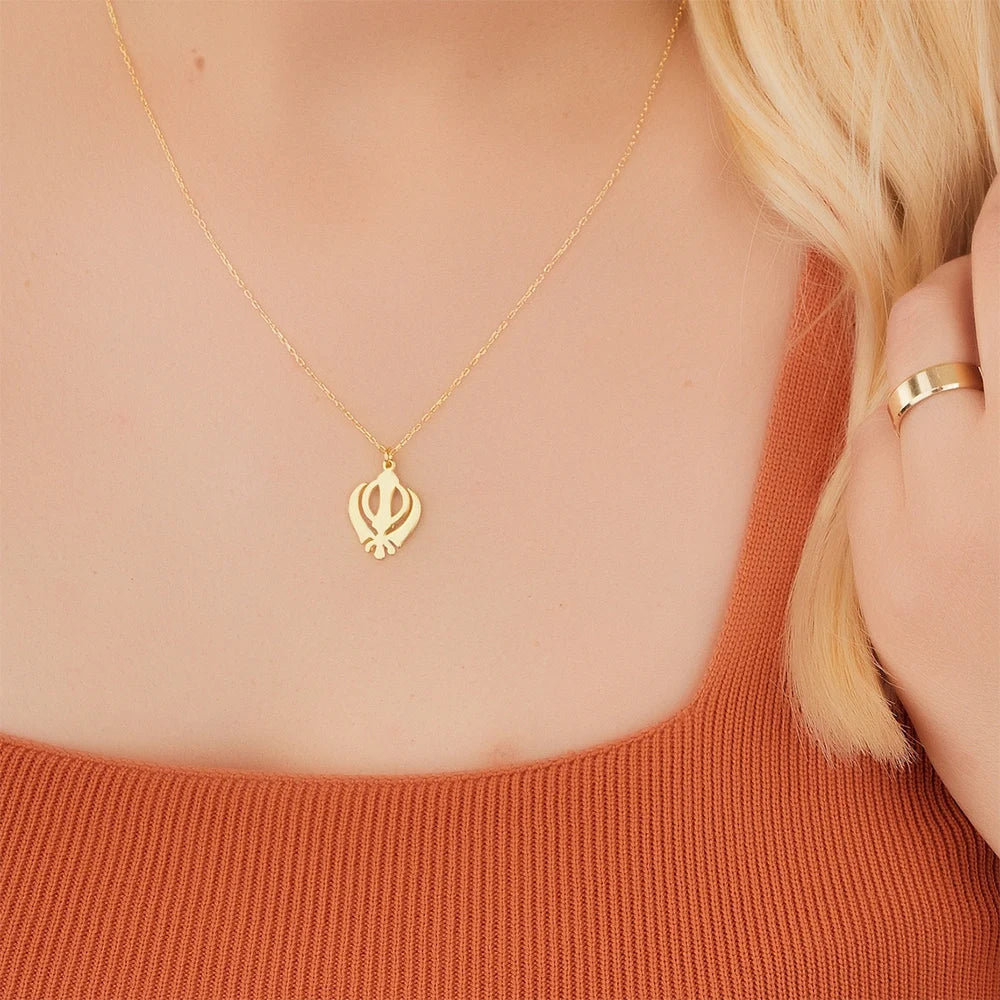 Retro Sikhism Symbol Necklaces Stainless Steel Protection Charm Necklace for Women Khanda Faith Gift Sikh Khanda Pendant Jewelry