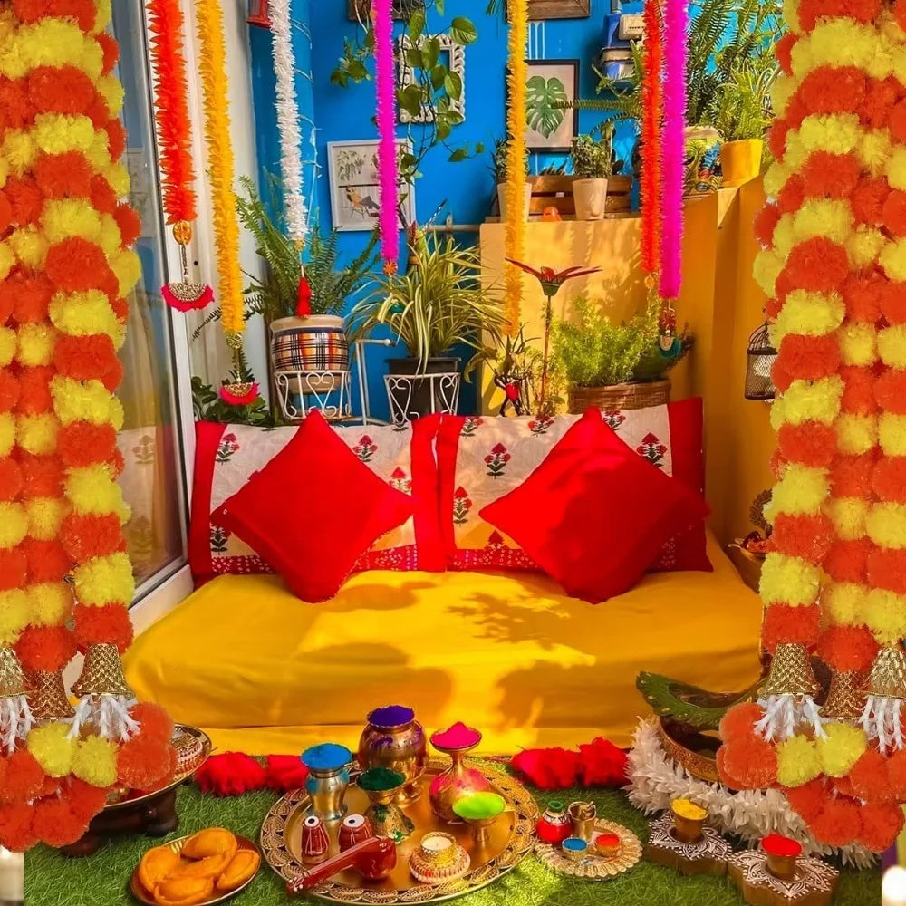 Long Strands Artificial Marigold Garland Pooja Diwali Fiesta Indian Décor Pooja Marigold Flowers Pooja Wedding Events Decor