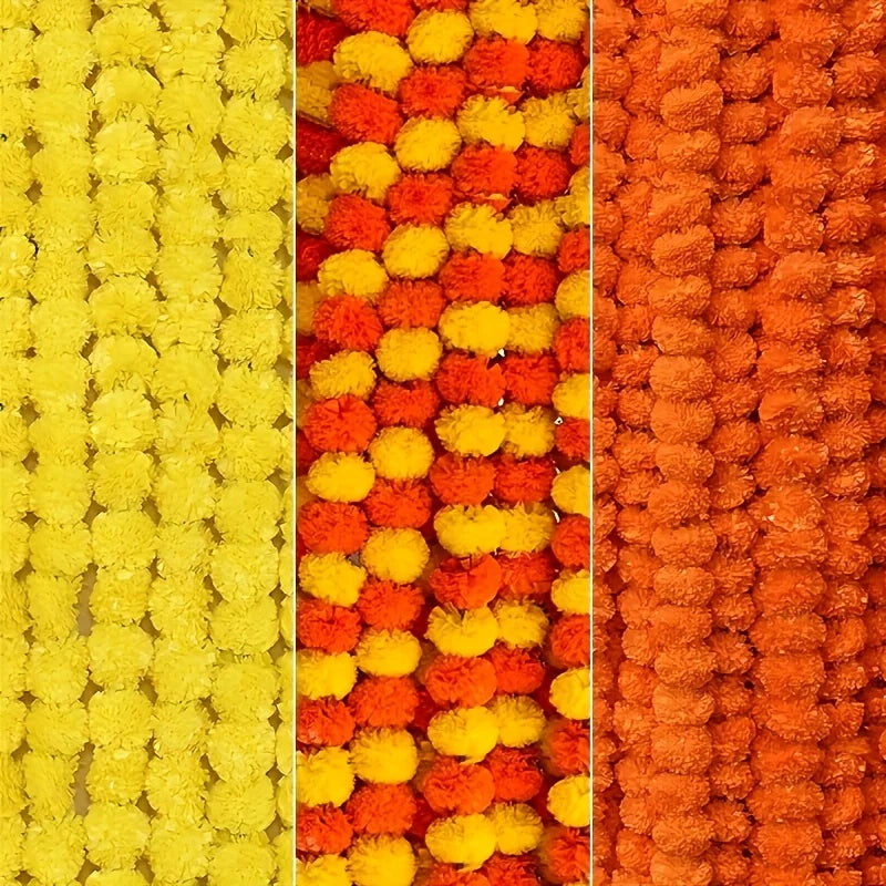 1pcs Marigold Garland for Decoration Artificial Marigold Flower Diwali Indian Wedding Mexico Dia De Los Muertos Halloween Decors