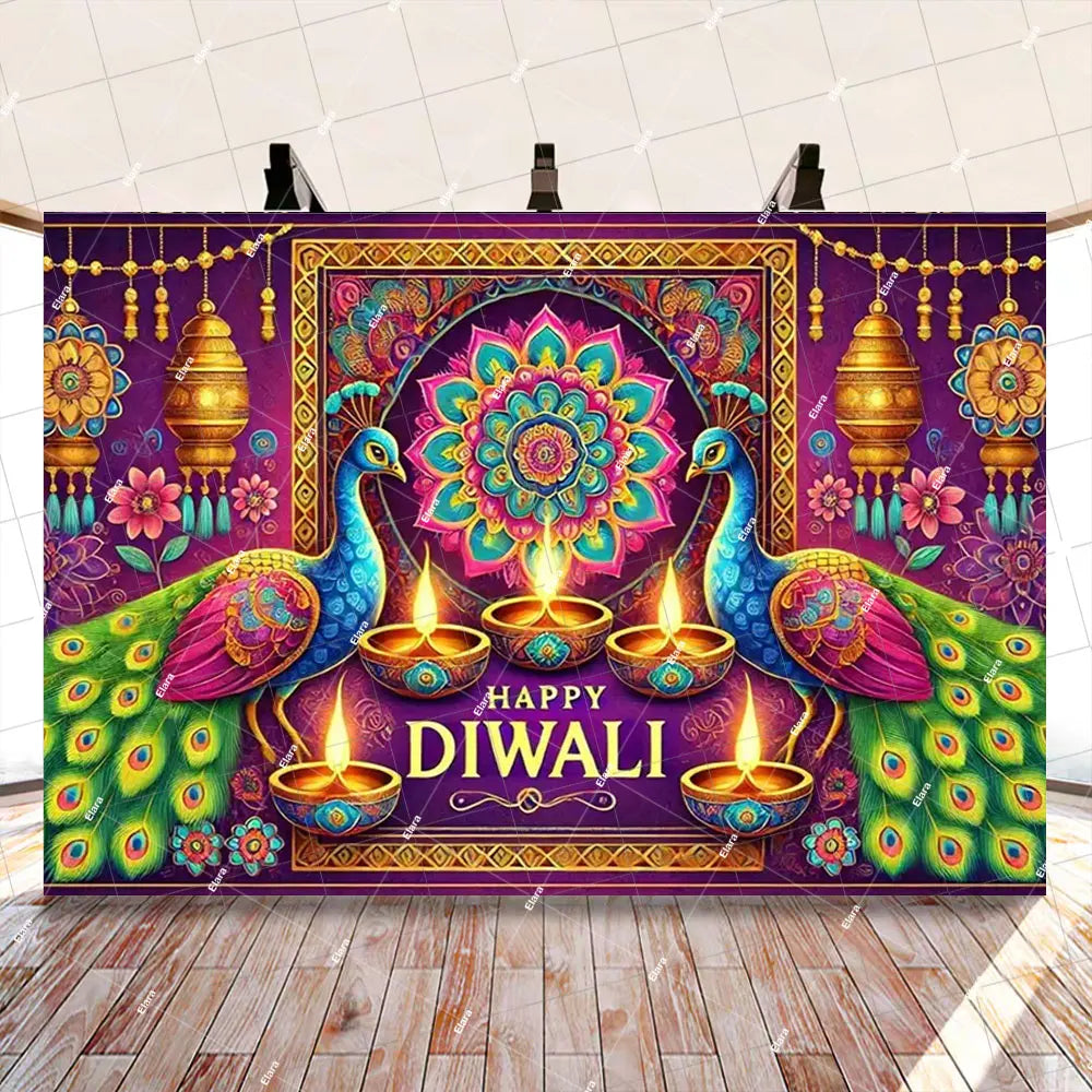 Diwali Decorations Indian Diwali Festival Deepavali Peacock Candle Wedding Birthday Party Supplies Backdrop Banner Photo Studio