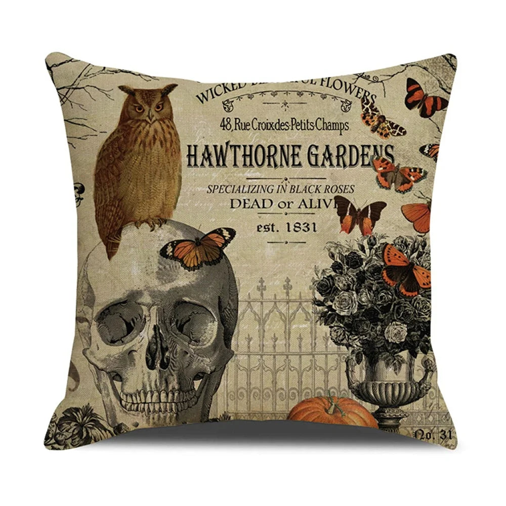 2024 New Linen Halloween Fall Cushion Cover 45x45cm Farmhouse Cat Witch Home Throw Pillow Covers For Home Room Couch Decor