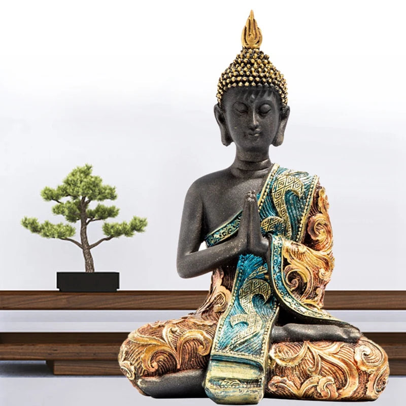 New Buddha Statue Thailand Sculpture Resin Handmade Buddhism Hindu Feng Shui Figurine Meditation Home Decor Ornament