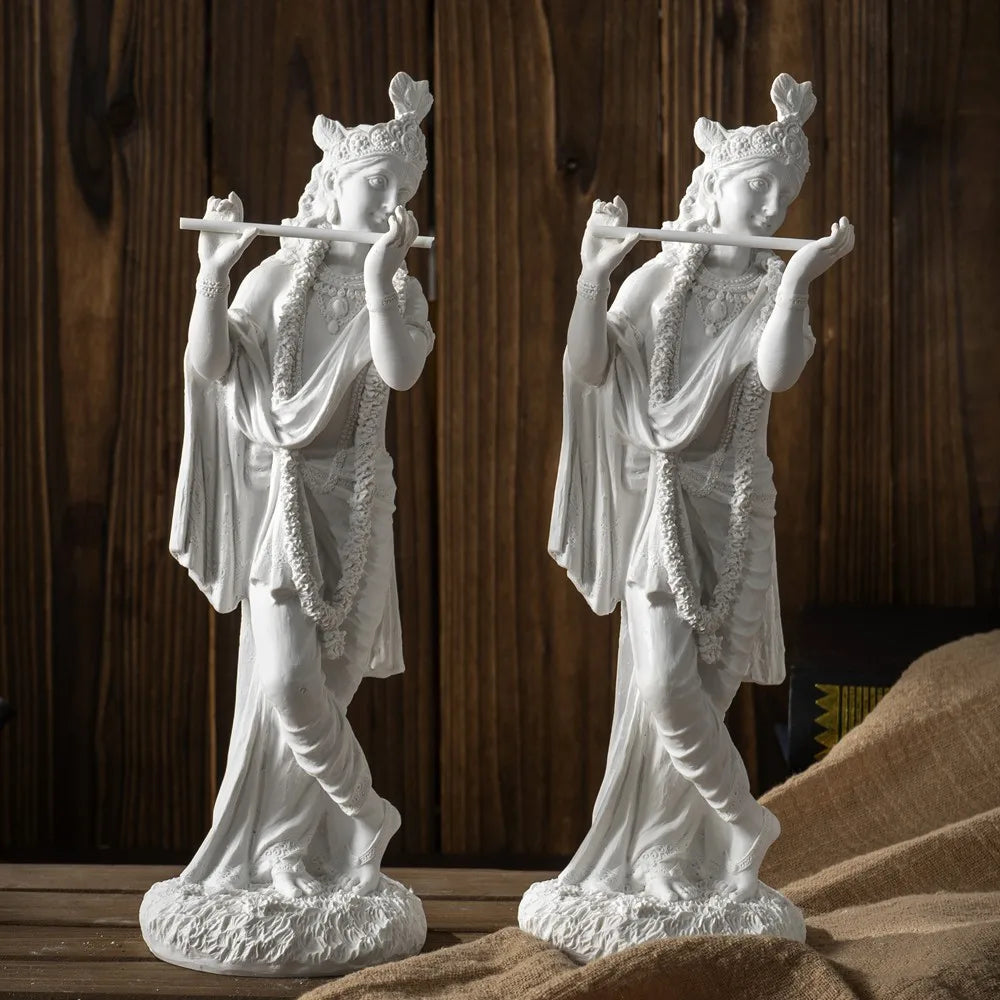 Vilead Resin White Krishna Statue Hindu God Love Divine Sculpture Hinduism Meditating Figurines Home Decoraiton Yoga Room Decor