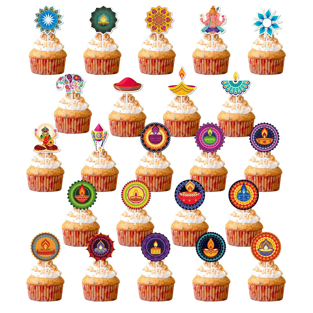 Diwali Devali Cake Topper Flags deepa avail Deepavali Cupcake Topper Diwali Festival Decoration Baking DIY Party Supplies