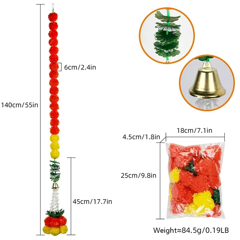 Plastic Marigold Flower Garland Artificial Festival Wreath for Diwali Celebration Day of The Dead Christmas Party Supplies