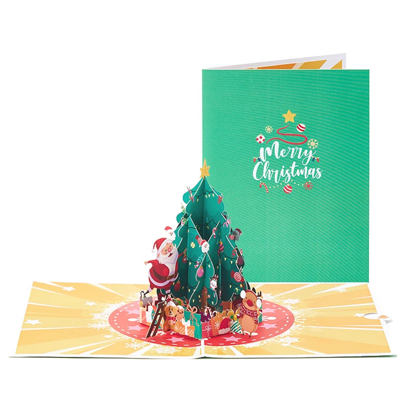 Christmas Tree Greeting Cards Cat Xmas Party Three-dimensional Pop Up Card 3D Postcard With Envelope Holiday Supplies