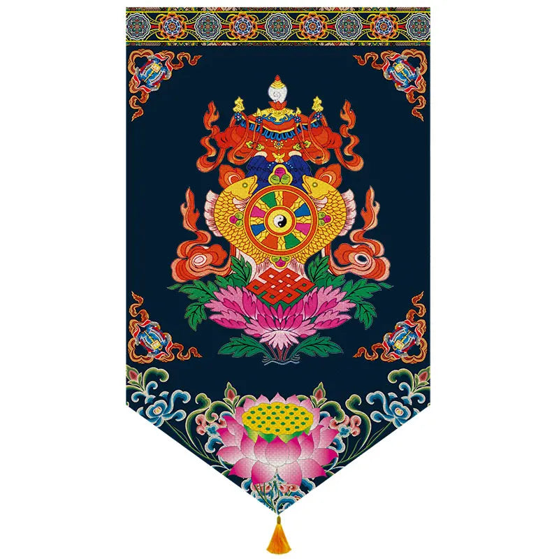 Wholesale Buddhist supplies # HOME Temple altar Wall decor Auspicious blessing Kalachakra Hanging decoration painting Ornament