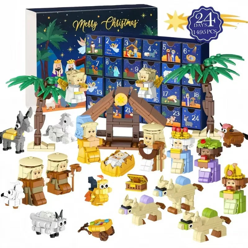 Christmas Advent Calendar Gift Box Diy Nativity Jesus Bricks Toys 24Days Countdown Calendar Surprise Christmas Home Decoration
