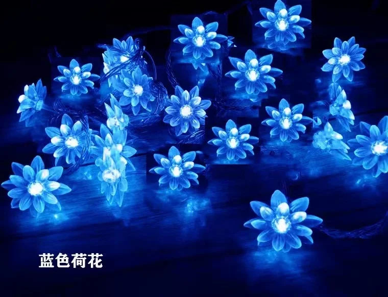 5-12m Led Solar String Lotus Sakura Flower Cherry Flower Lights LED Outdoor Waterproof Festival Garden Decorative Lights
