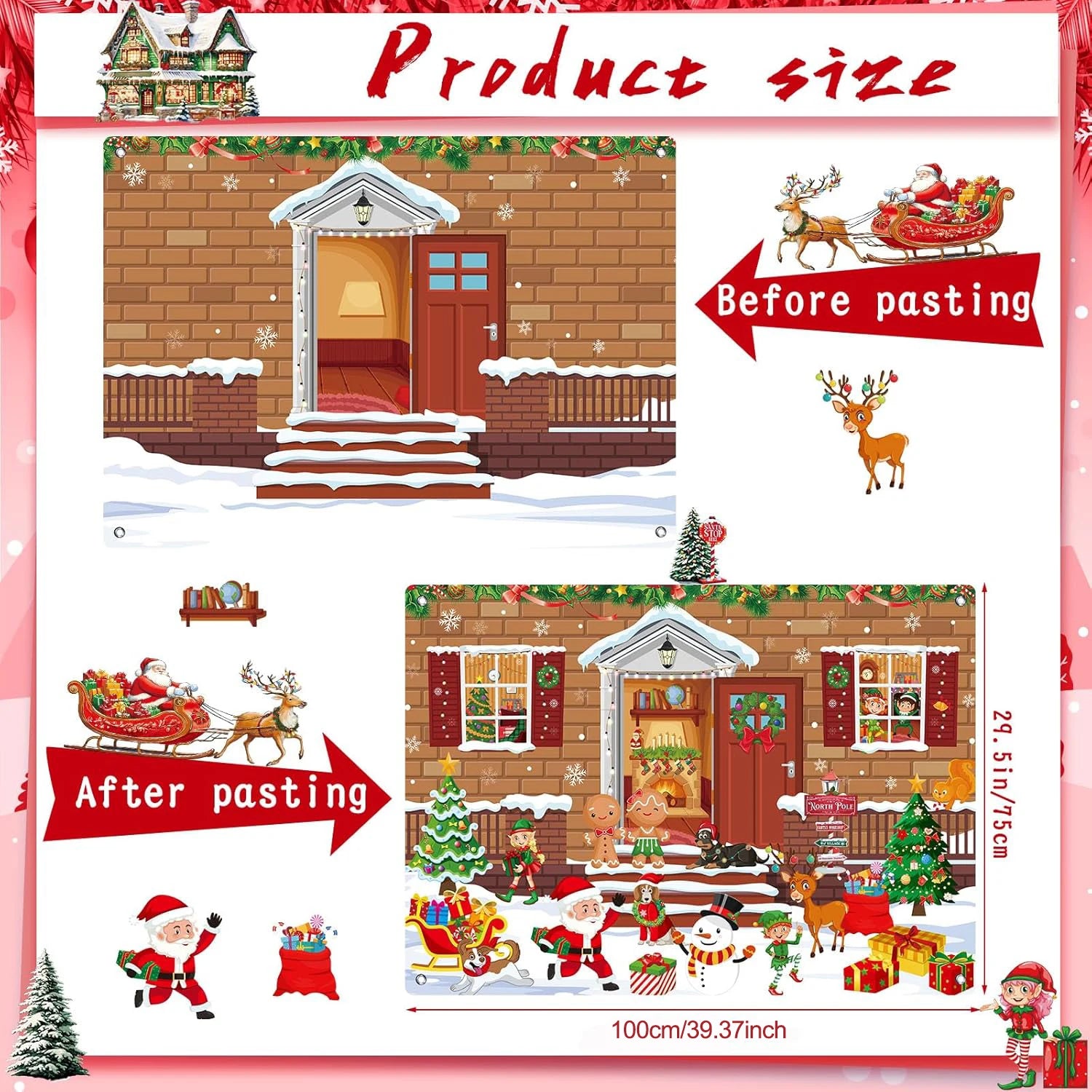 Christmas Felt Story Board Set Detachable Ornaments Wall Decor House Crafts DIY Learning Interactive Play Kit for Holiday Xmas