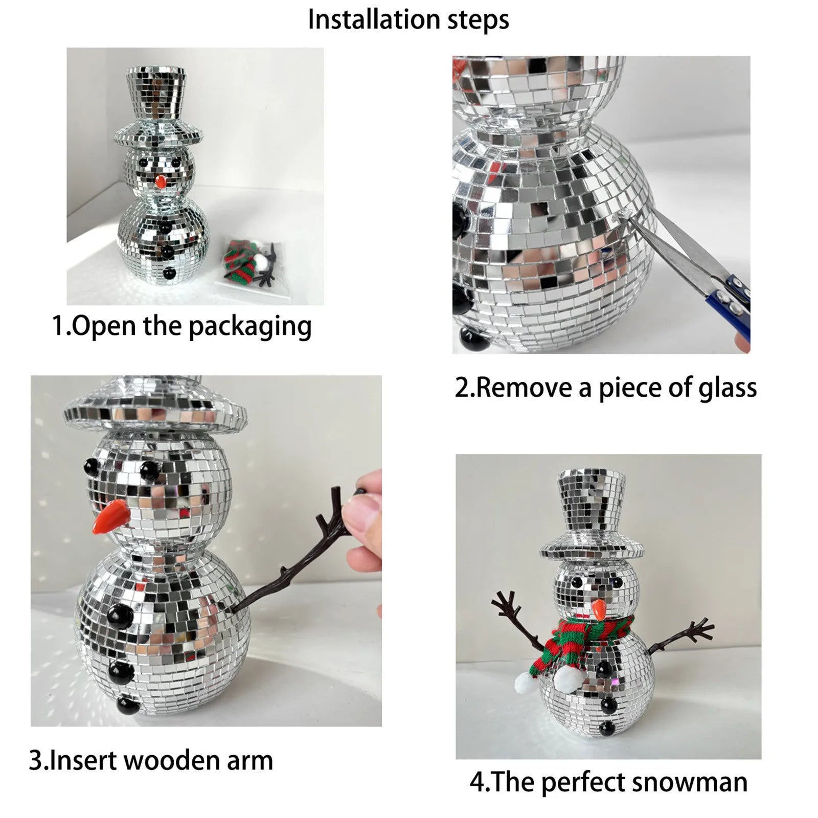 Creative Christmas Snowman Disco Ball Statue Reflective Winter Decoration Holiday Gatherings Decoration Supplies Christmas Gifts