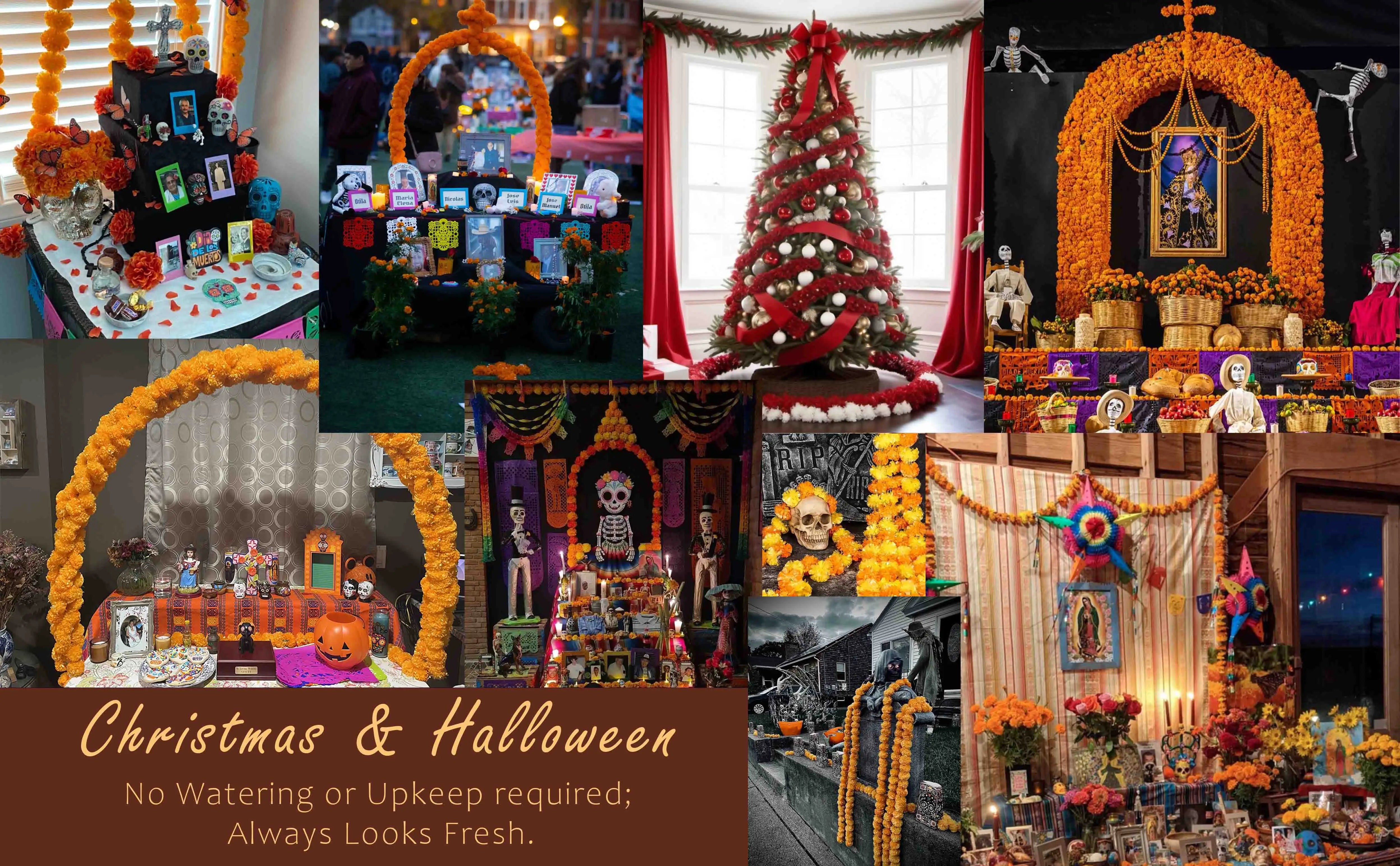 5-100PCS Marigold Flower Garlands for Decoration Artificial Flowers Diwali Indian Décor Pooja Day of The Dead Mexican Party