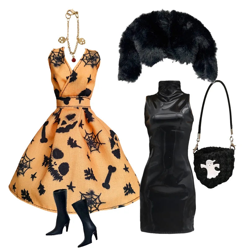 1/6 Doll Cosplay Clothes Halloween dress Witch Cap Belts Bag Broom Outfits for 12inch BJD Doll 30cm Doll Barbi Xinyi FR Doll