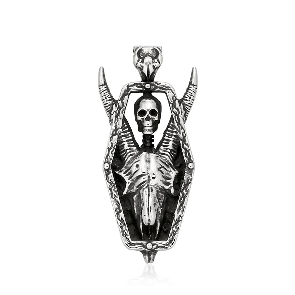 Gothic Hip Hop Skull Pendant Necklaces For Men Stainless Steel Punk Fashion Skeleton Necklace Halloween Jewelry Gifts Wholesale