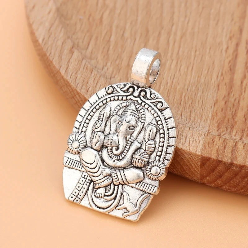 5pcs Tibetan Silver Ganesha Elephant God of Beginnings Amulet Charms Pendants For Necklace Jewelry Findings 38x24mm