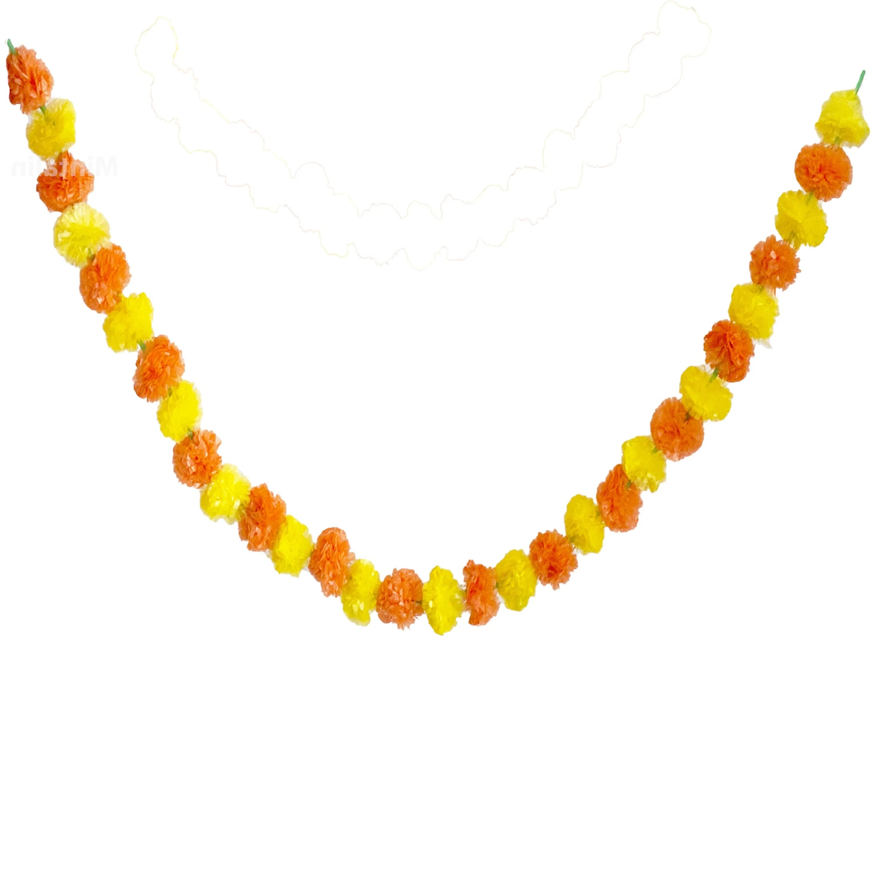 2 Pcs Marigold Flower Garland with бо Flowers for Diwali Mexican Dia de los Muertos DIY Wreath Day of The Dead Decor Party