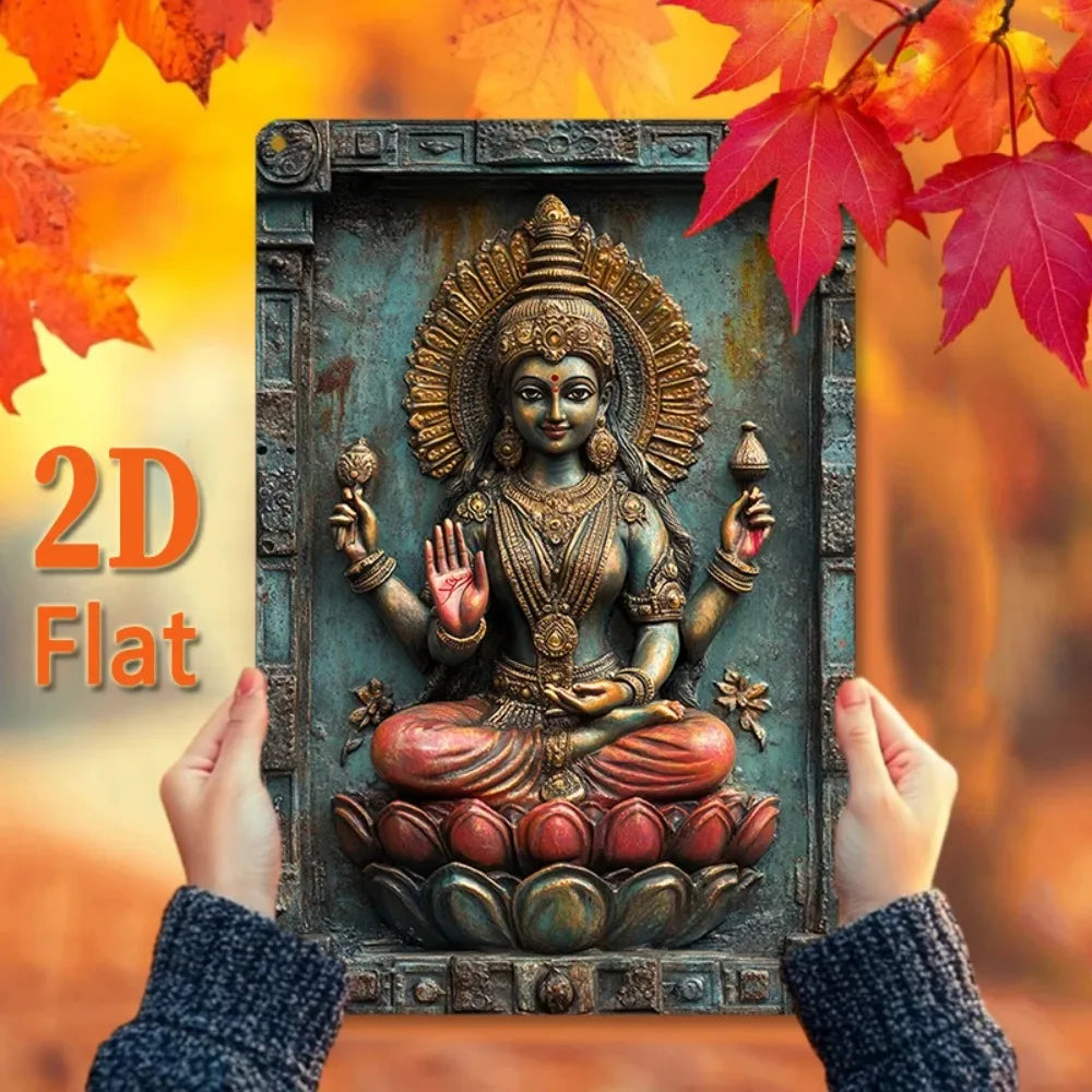 LotusThroneDivine 1pc 2D Aluminum Wall Art - Elegant Goddess Lakshmi on Lotus Throne, Serene Office Decor