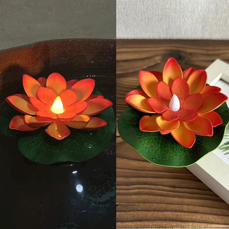 15/10CM Diwali Floating Induction Lotus Lamp Garden Led Pink Battery Powered Lights Outdoor Waterproof Landscape For Night Light