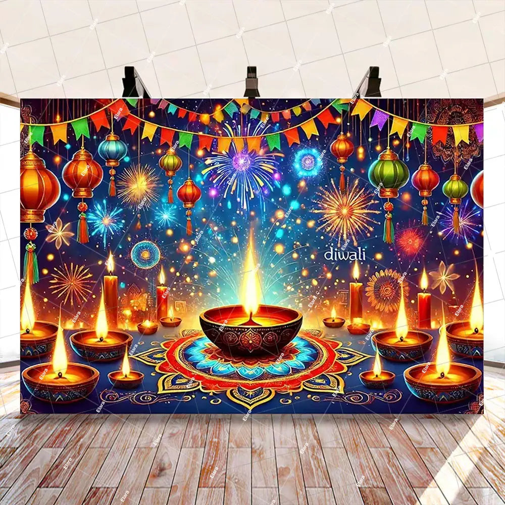Diwali Decorations Indian Diwali Festival Deepavali Peacock Candle Wedding Birthday Party Supplies Backdrop Banner Photo Studio