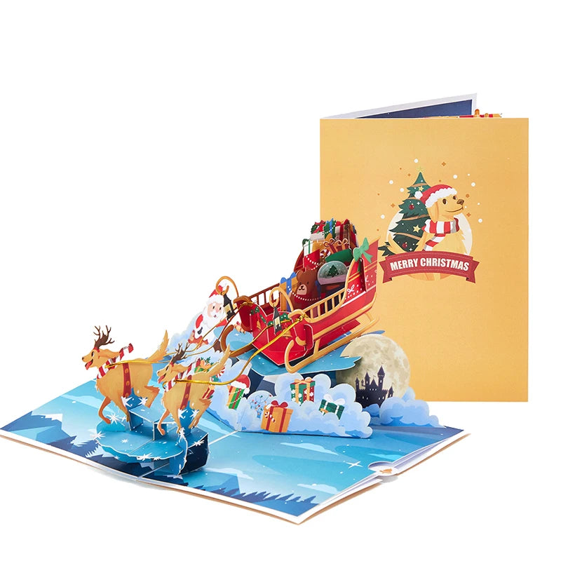 Christmas Tree Greeting Cards Cat Xmas Party Three-dimensional Pop Up Card 3D Postcard With Envelope Holiday Supplies