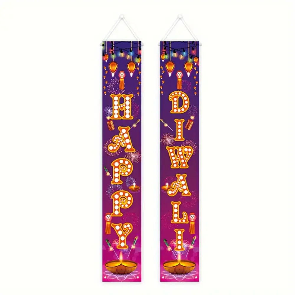 VIKAMA Indian Diwali Festival, Fluorescent Printing, Festive Porch Banners And Couplets, Outdoor Courtyard Festival Decorations