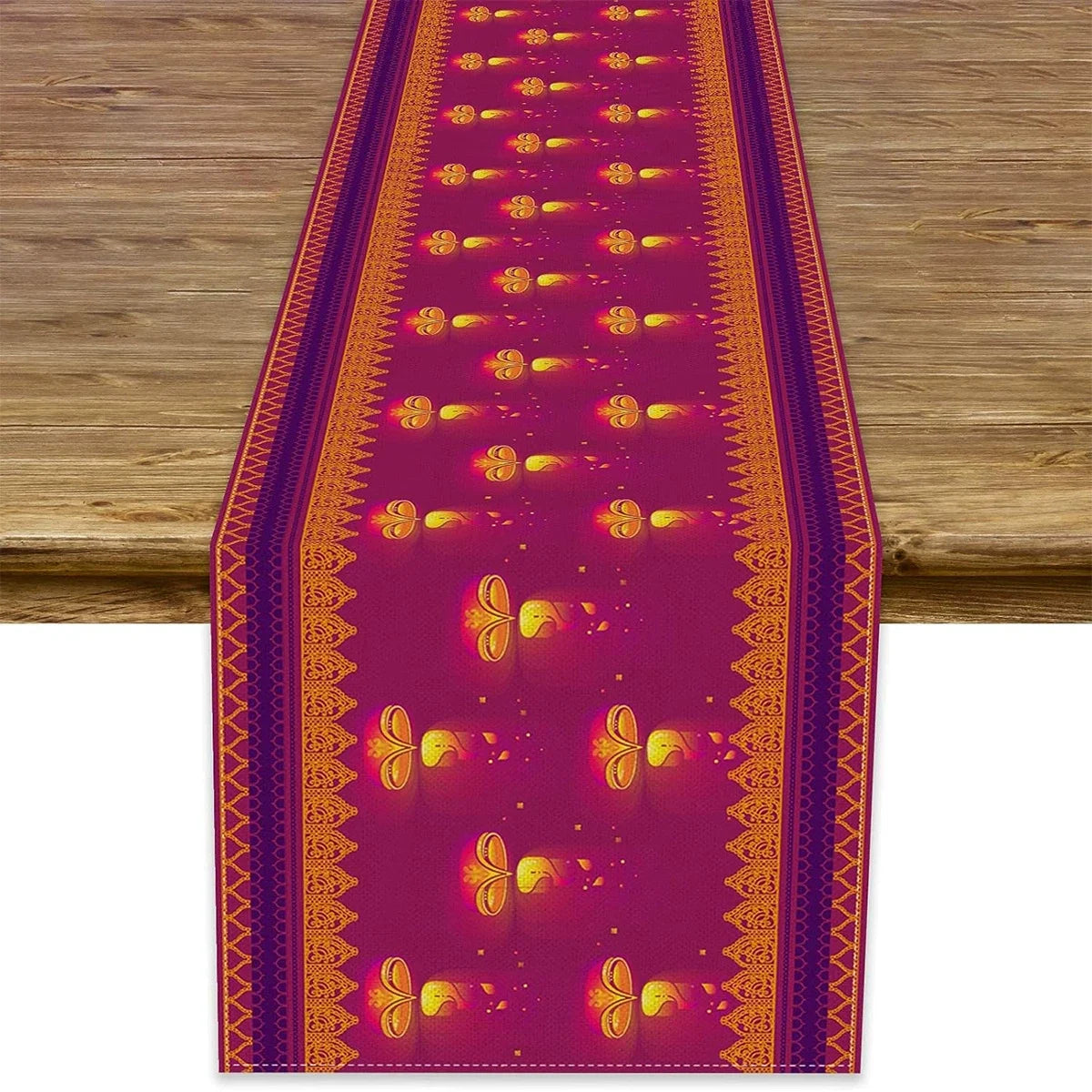 Happy Diwali Table Runner, Festival of Light Marigold Holiday Kitchen Dining Table Decoration for Home Party Decor
