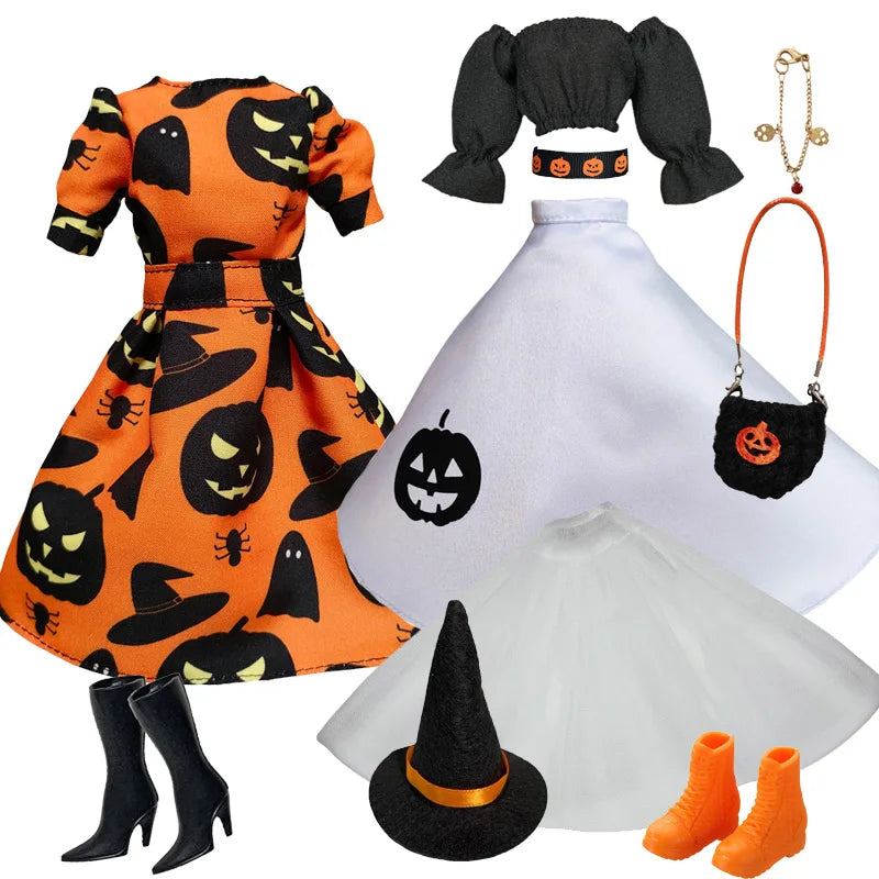 1/6 Doll Cosplay Clothes Halloween dress Witch Cap Belts Bag Broom Outfits for 12inch BJD Doll 30cm Doll Barbi Xinyi FR Doll