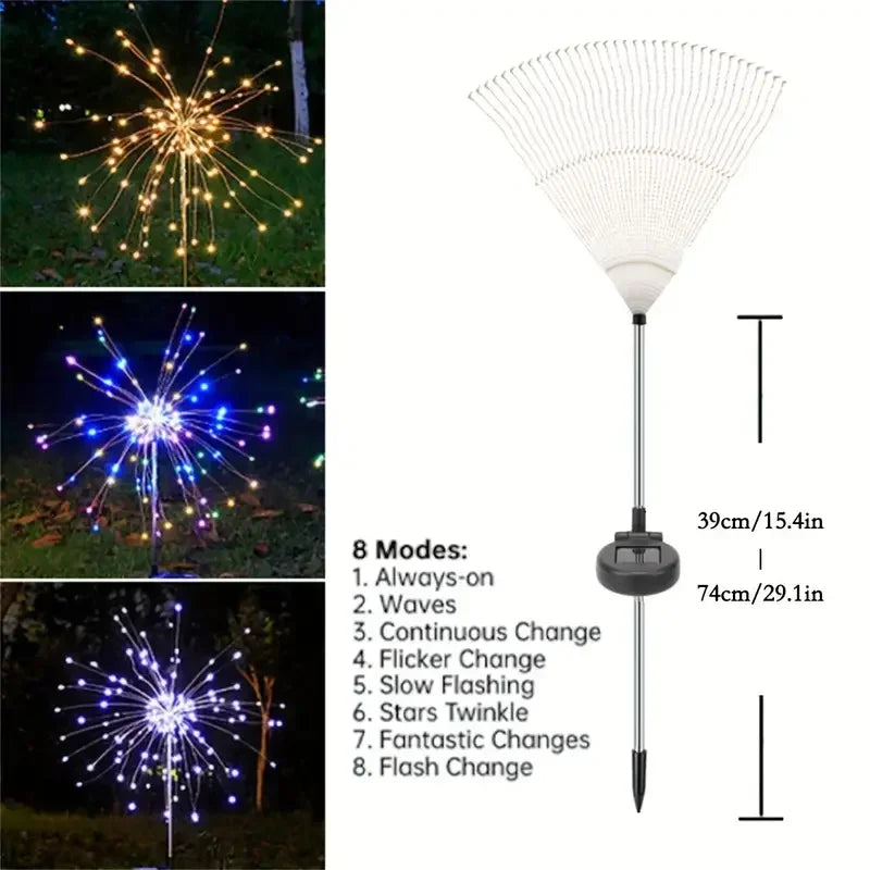 200LEDs Solar Fireworks Lights Outdoor Waterproof Solar Garden Lights 8 Lighting Modes With Remote Control Decorations Light