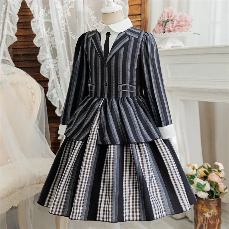 Children Wednesday Costume Girls Black Gothic Family Clothes Halloween Cosplay Costume for Kids Easter Carnival Fancy Dress Up