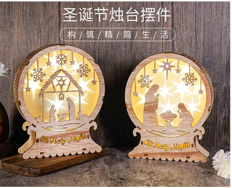 Oh Holy Night Christmas Jesus Birth Wooden Ornaments Led Luminous Bedroom Decoration Christmas Decorations Souvenirs Home Decor