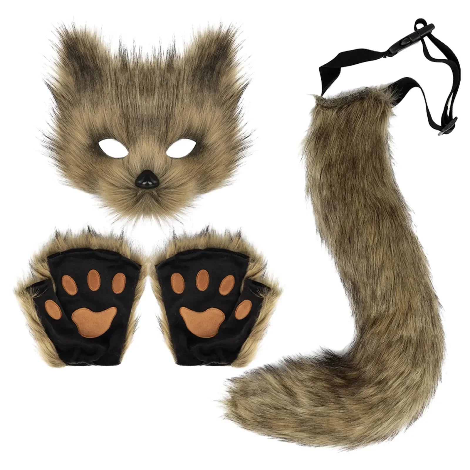 3pcs Halloween Dress Up Animal Tail Fox Mask Paw Gloves Set  Animation Exhibition Cosplay Outdoor Party Costumes Accessories