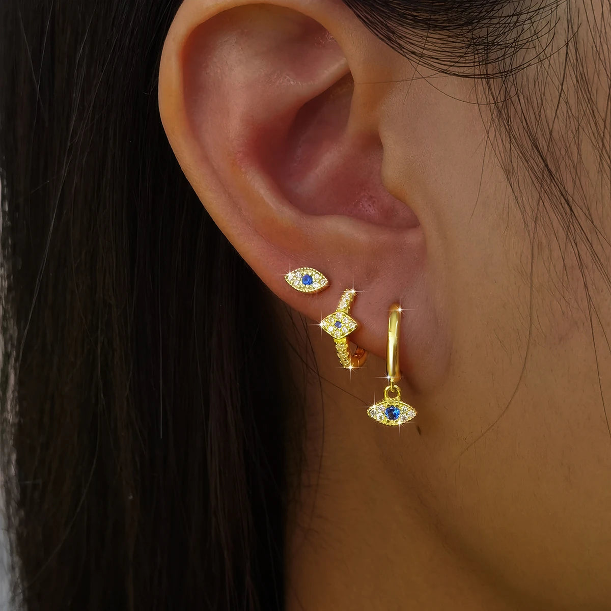 3 PCS S925 sterling silver Evil Eye earrings hypoallergenic jewelry set with synthetic zirconia fashionable and creative unisex