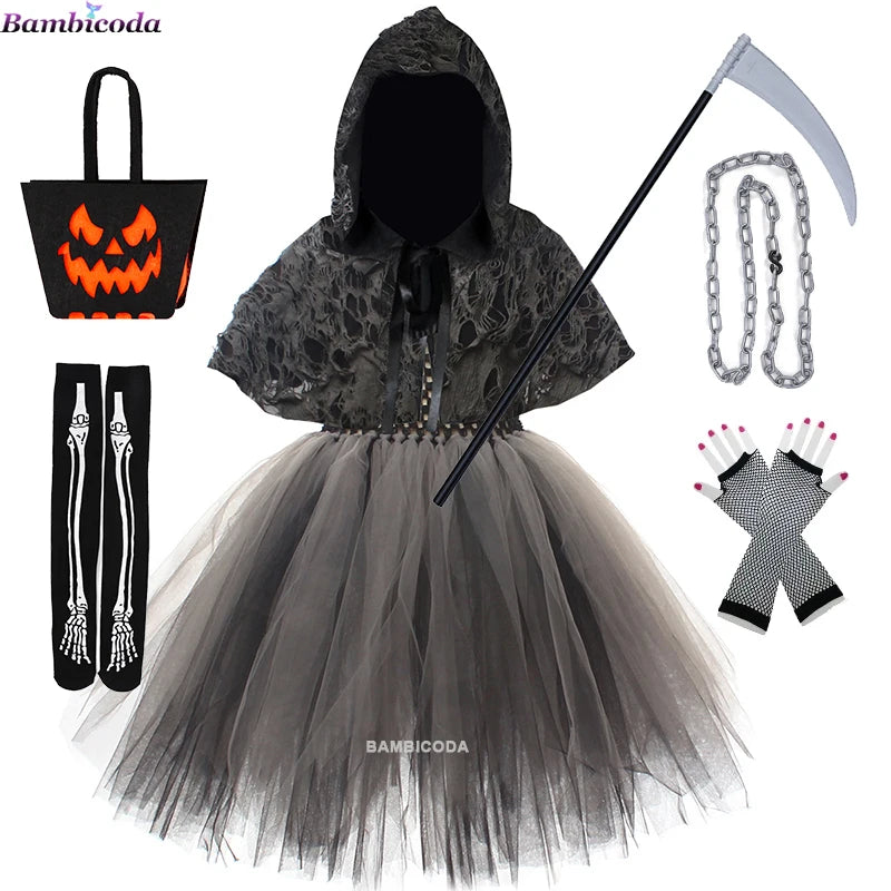 Halloween Grim Dresses Horror Death Cosplay Black Cloak Costume Girls Party Clothes Halloween Dress Demon Ghosts Costume