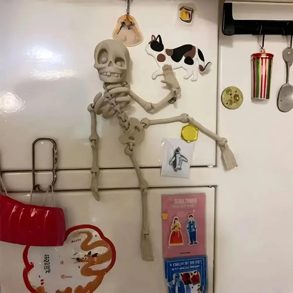 Poseable Skeleton Fridge Magnet Goth Human Skeletons Model with Movable Joints Funny Articulated Fridge Sticker Halloween Decor