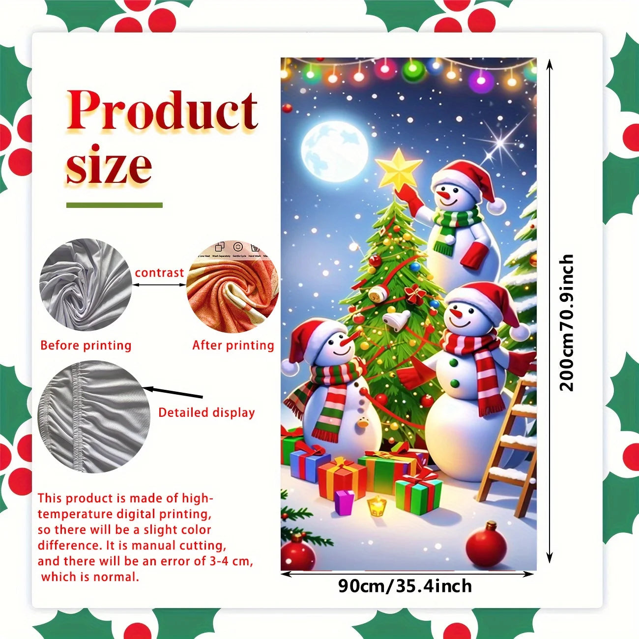 Christmas door casing, snowman decorated Christmas tree, washable to add joy, perfect holiday, entrance and outdoor party