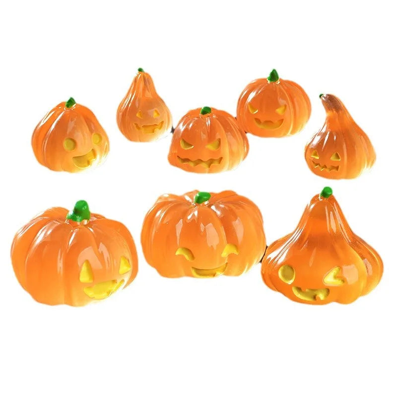 8PCS Halloween Ghost Simulation Small Pumpkin Ornament Home Desktop Living Room Micro Landscape Ornament Resin Diy Crafts 2025