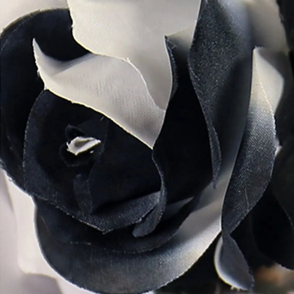 Black White Halloween Artificial Rose Flowers Soft Silk Real Touch Faux Flowers Non-Fading Gothic Simulation Flowers