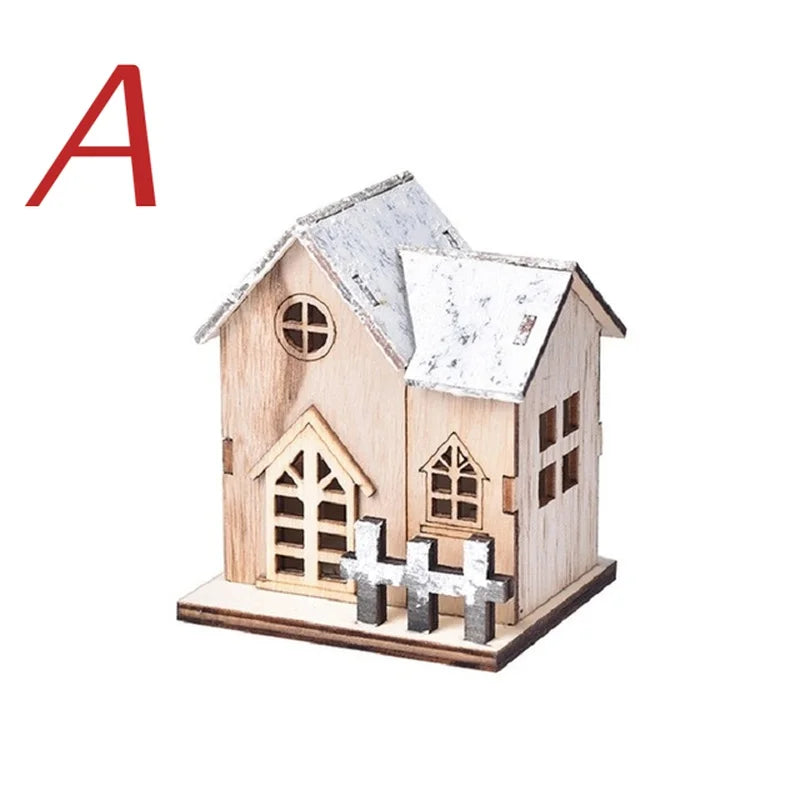 Christmas LED Light Wooden House Luminous Cabin Merry Christmas Decorations For Home DIY Xmas Tree Ornaments Kids Gifts New Year