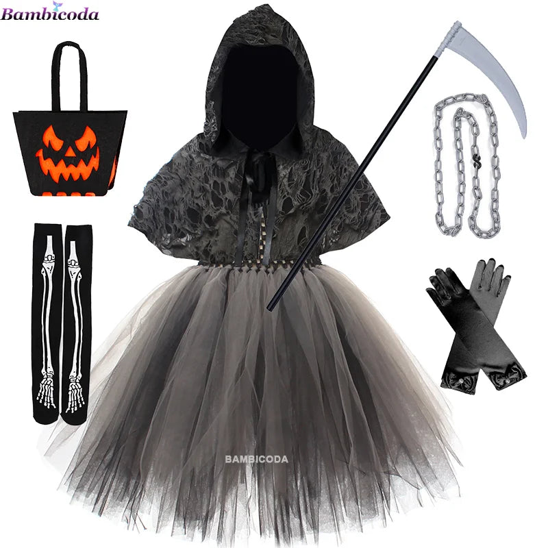 Halloween Grim Dresses Horror Death Cosplay Black Cloak Costume Girls Party Clothes Halloween Dress Demon Ghosts Costume