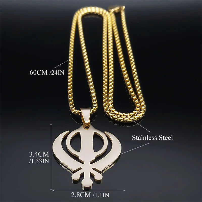 Sikhism Necklace for Women/Men Stainless Steel Sikh Khanda India Pakistan Malaysia Punjab Religious Necklaces Jewelry N8090GDS02