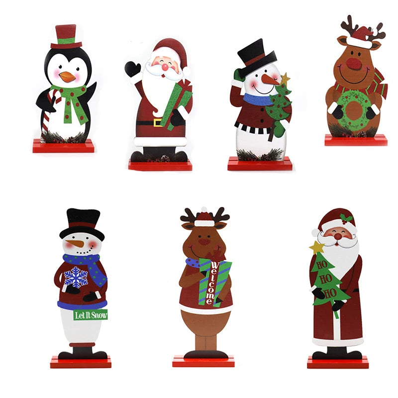 Christmas Wooden Reindeer Snowman Santa Claus Crafts Xmas Desktop Ornaments Merry Christmas Home Decorations New Years Noel Gift