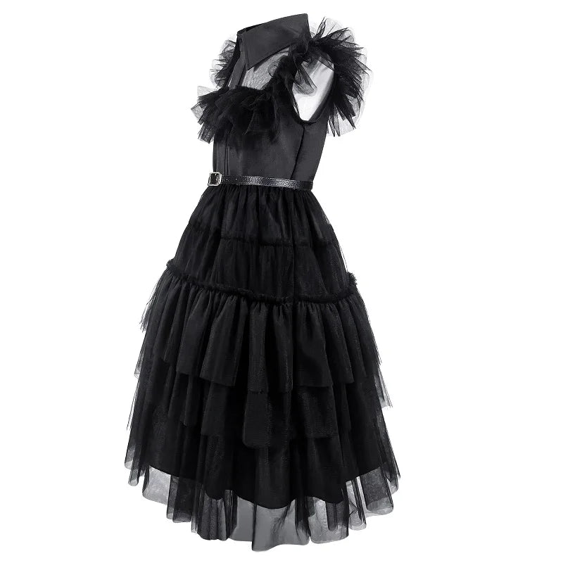 KLFLGD Black Lace Halloween Dress Up Girl's Birthday Party Performance Dress New Girl Role Playing Dress 4-12 Years Old