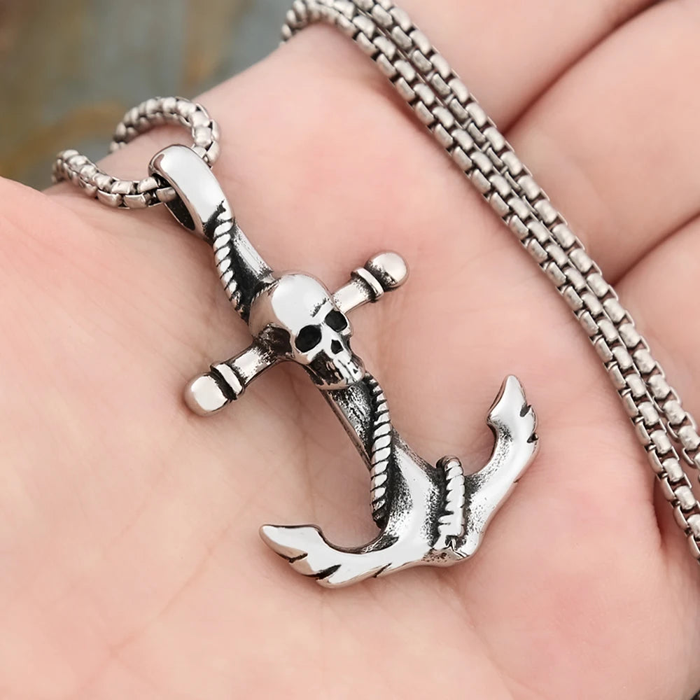 Gothic Hip Hop Skull Pendant Necklaces For Men Stainless Steel Punk Fashion Skeleton Necklace Halloween Jewelry Gifts Wholesale