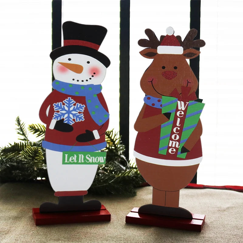 Christmas Wooden Reindeer Snowman Santa Claus Crafts Xmas Desktop Ornaments Merry Christmas Home Decorations New Years Noel Gift