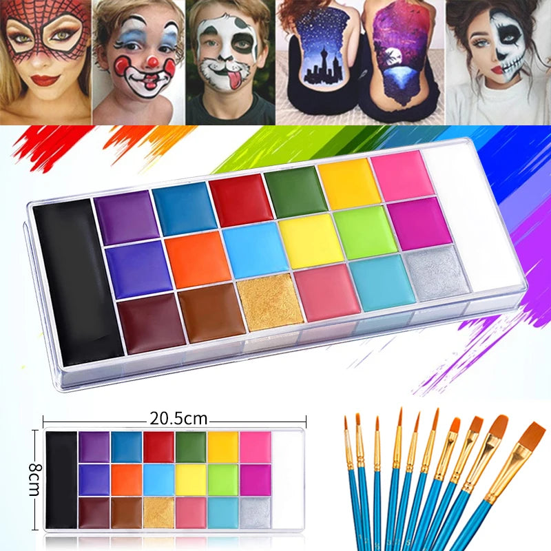 Paint Body Makeup Halloween Face Body Art 12/20 Colors Painting Kit with Brushes Safe Ingredient Available for Kid and Adult