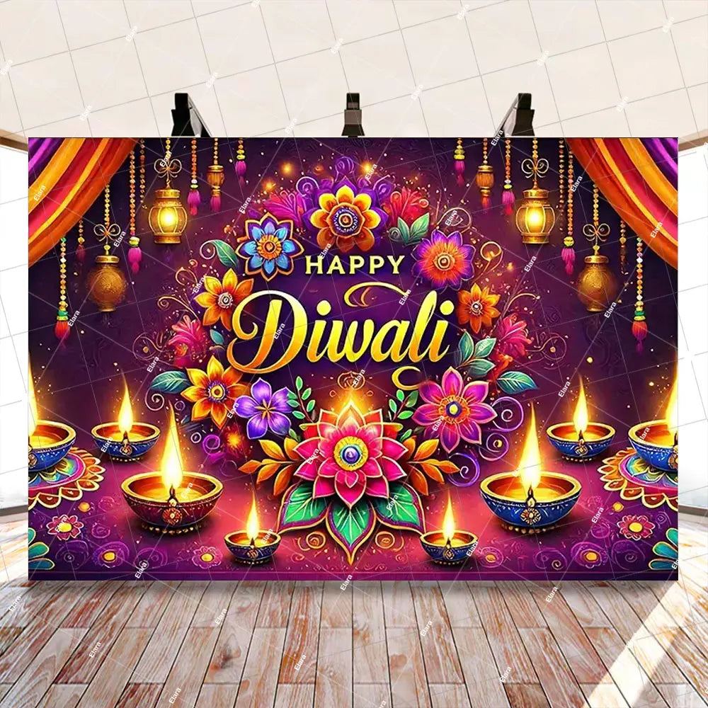 Diwali Decorations Indian Diwali Festival Deepavali Peacock Candle Wedding Birthday Party Supplies Backdrop Banner Photo Studio