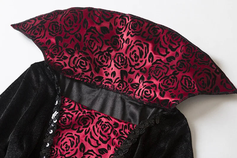 Vampire Halloween Dress for Kid Ghost Bride Gothic Witch Cosplay Costume Carnival Party Black and Red Clothes Dresses for Girls