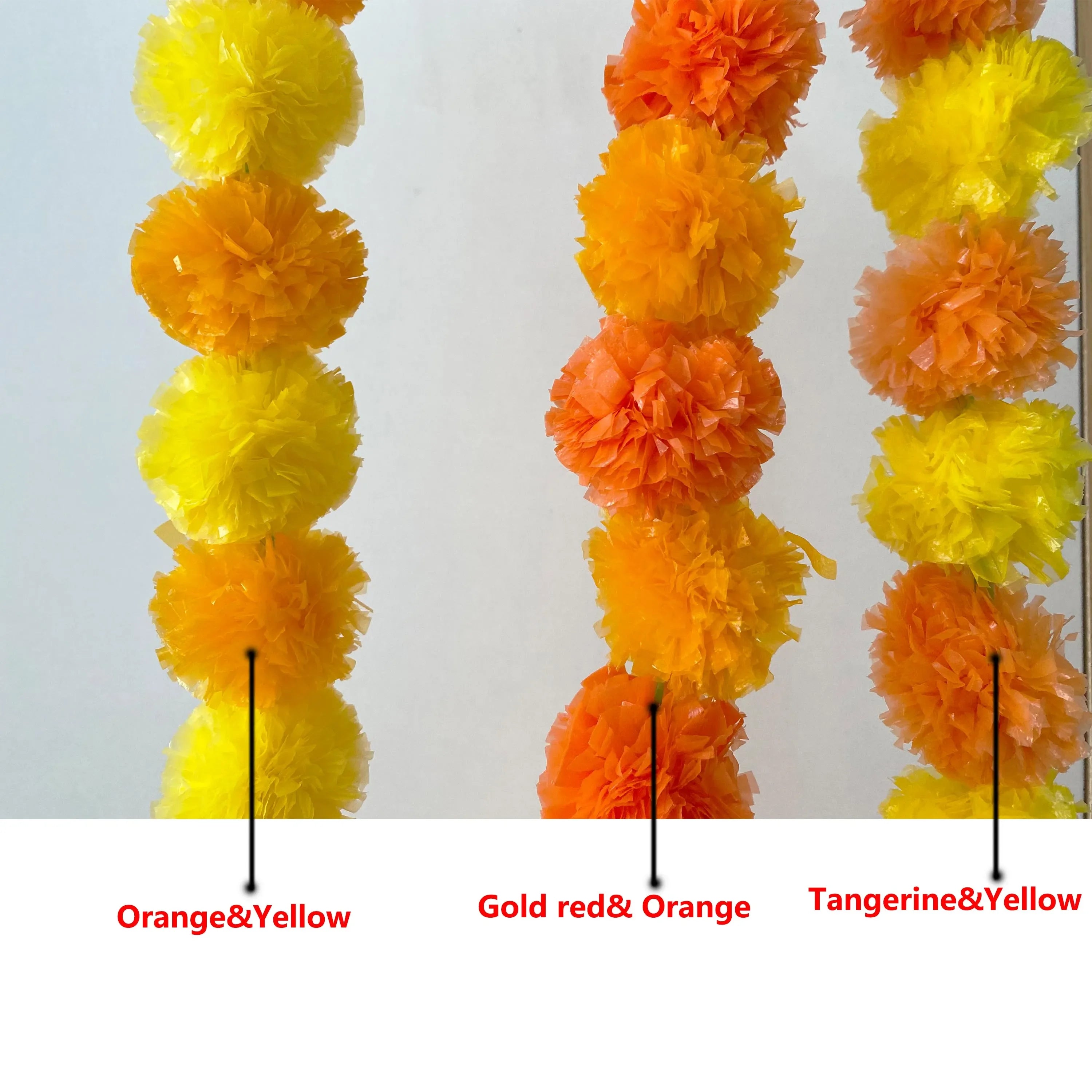 2 Pcs Marigold Flower Garland with бо Flowers for Diwali Mexican Dia de los Muertos DIY Wreath Day of The Dead Decor Party