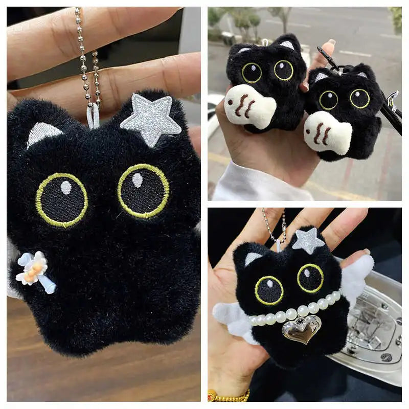 Cute Keychain Kawaii Black Cat Keychain Plush Cats Toy Backpack Hanging Pendant Decoration Keyring Halloween Ghost Theme Gifts