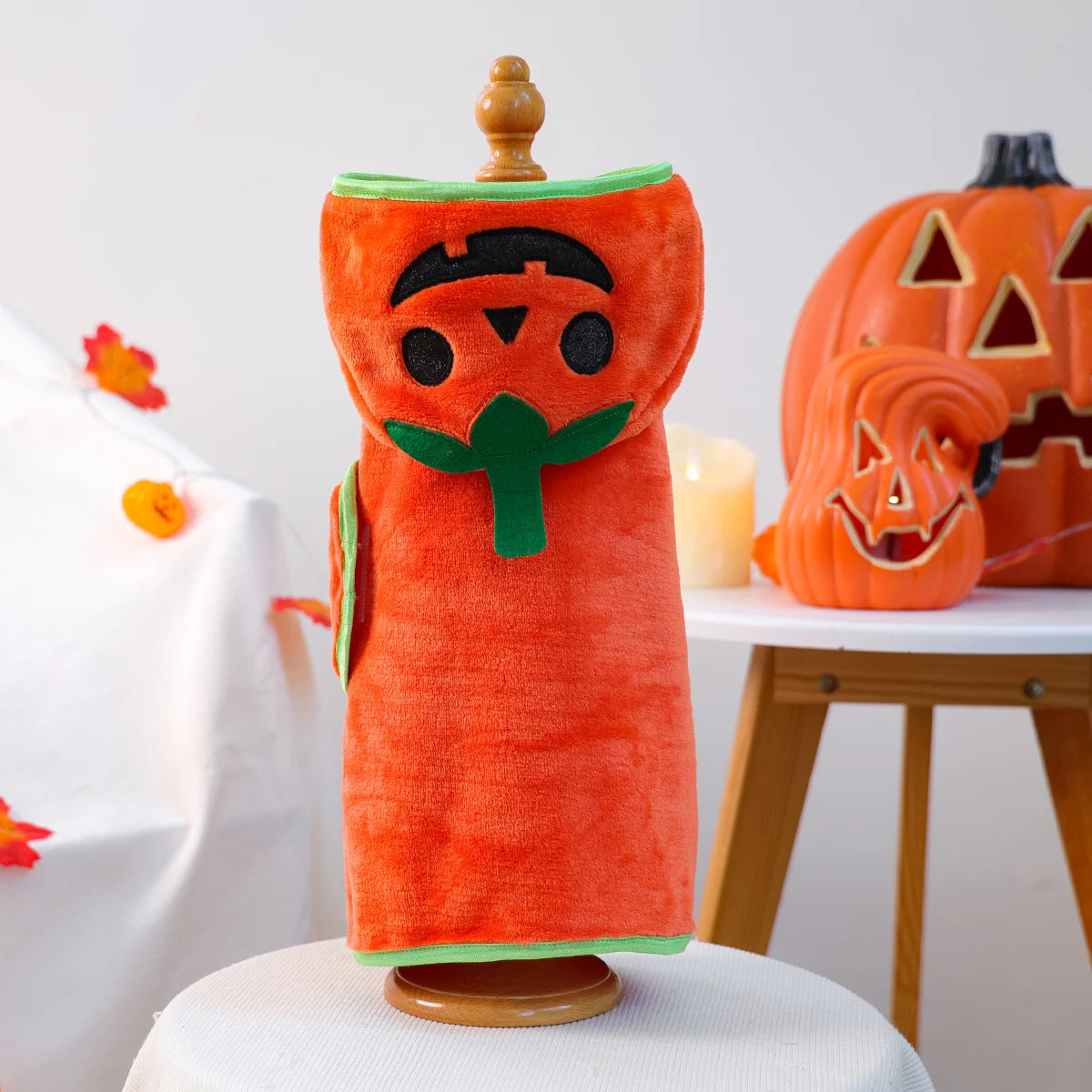 Pet Cute Pumpkin Head Halloween Dress Up Cat Dog Bath Thickened Soft Absorbent Bath Towel